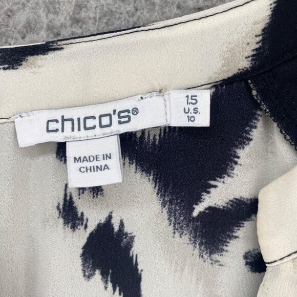 Chicos Top Womens 1.5 US Medium Ivory Black Floral Pintuck Balloon Long Sleeve - Picture 5 of 9